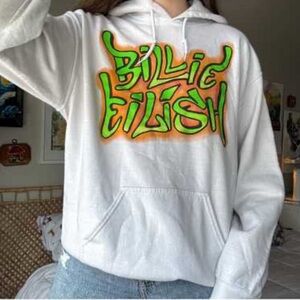 Billie Ellish Graffiti Graphic Hoodie Sweatshirt Size Medium